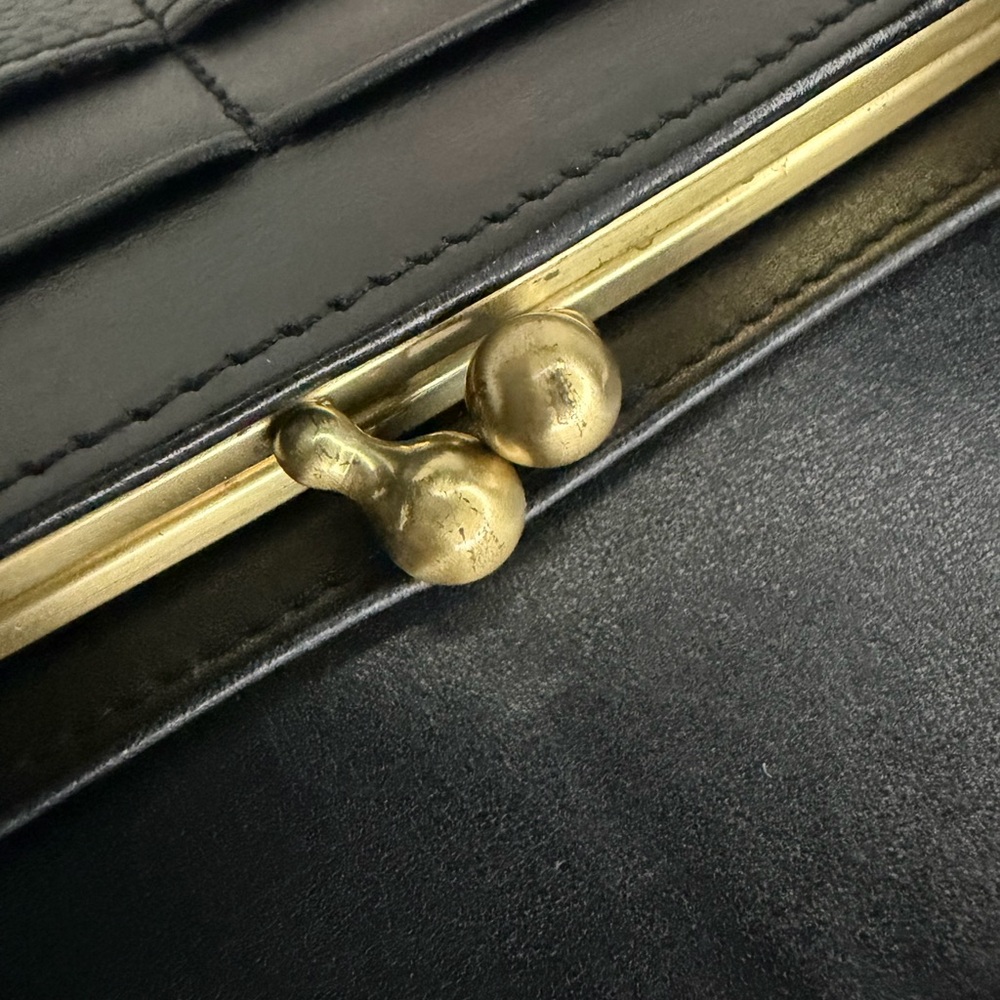 Vintage Coach Madison Black Leather Kiss Lock Clutch Wallet Made in Italy - Picture 16 of 16